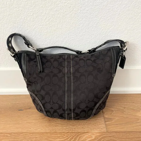 Vintage Coach Purse Hobo Signature Shoulder Bag Black Monogram 6279 Y2K - Picture 3 of 11